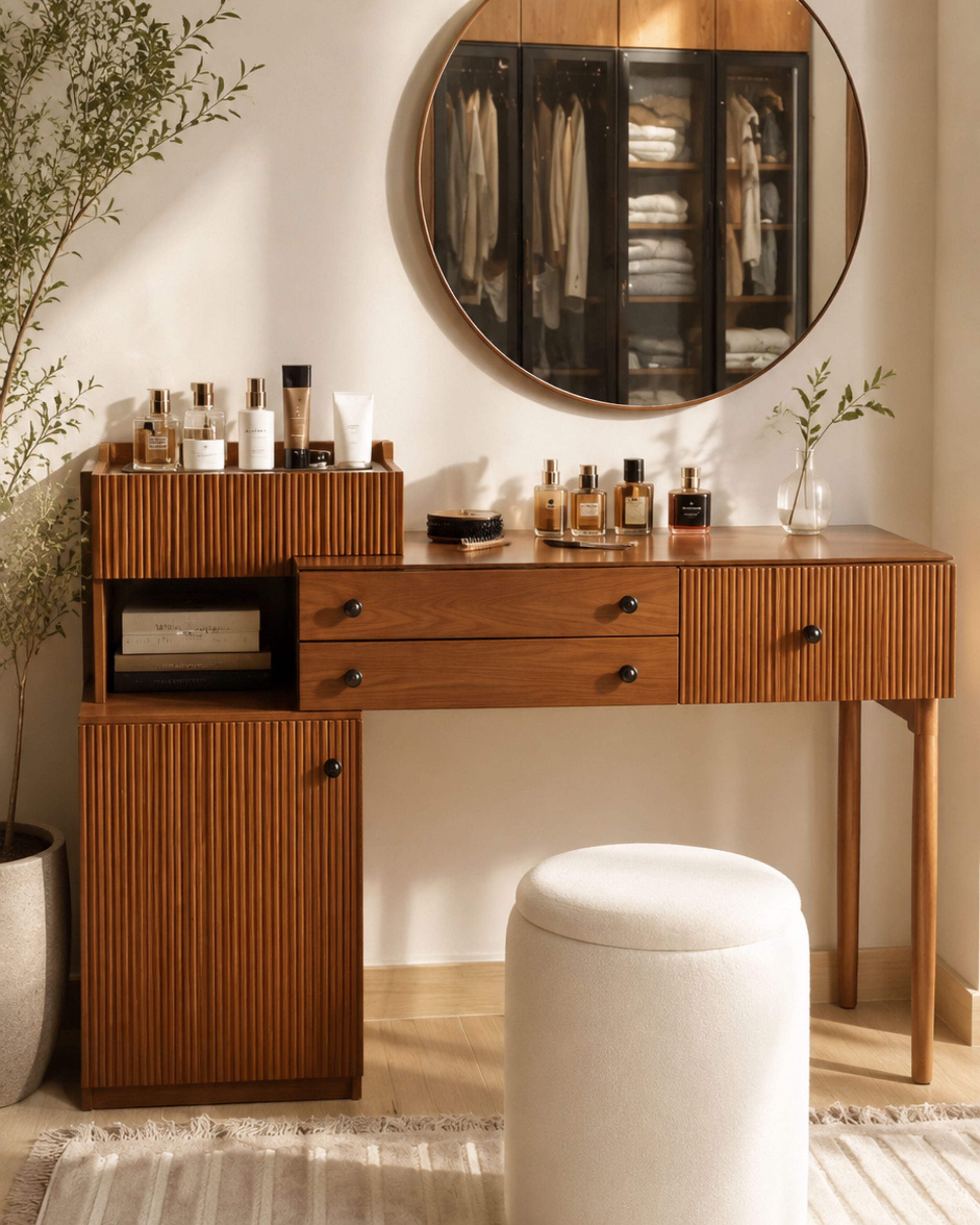 Slatted Wood Dressing Table