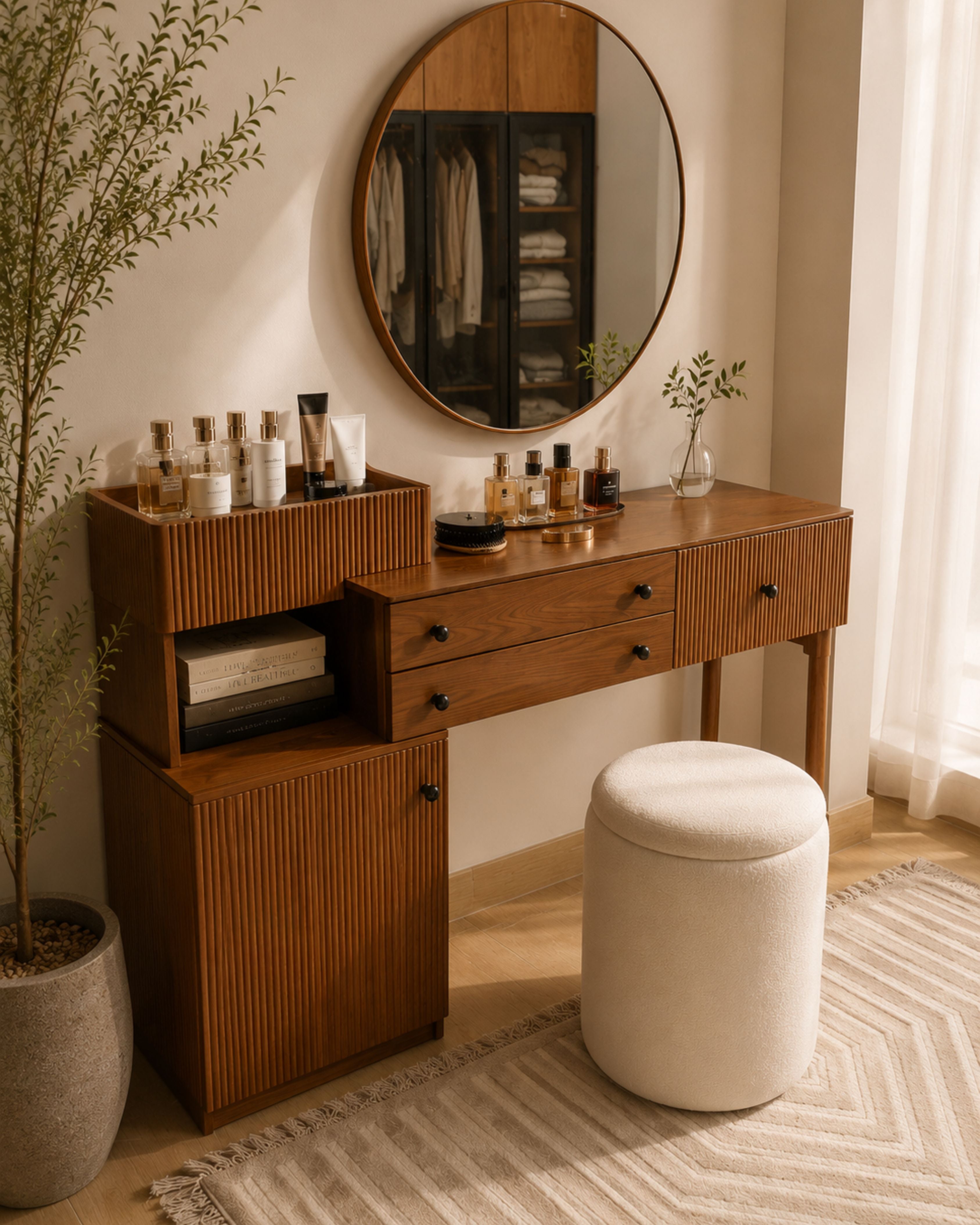 Slatted Wood Dressing Table