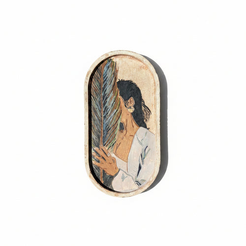 Boho Floral Hand Painted Concrete Oval Tray – Handmade Wall Decor Tray