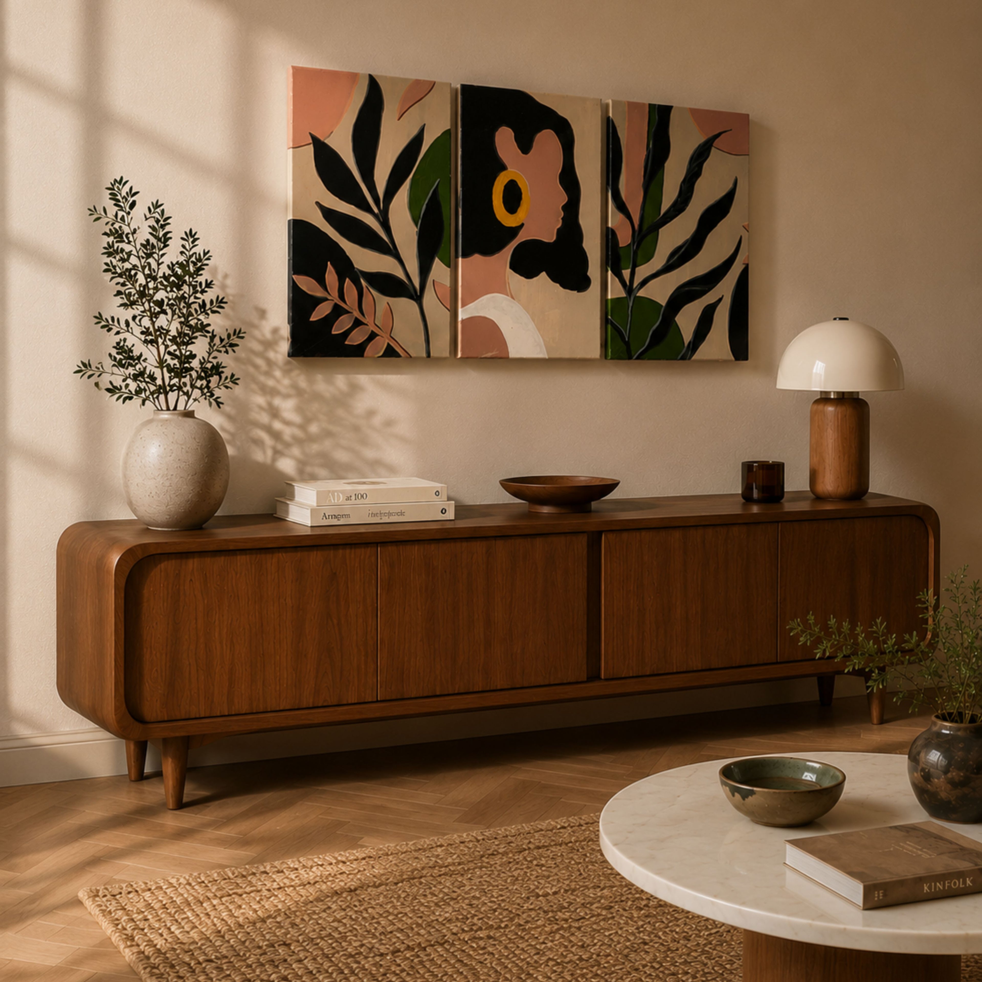 Linea TV Console - Red Beech Wood