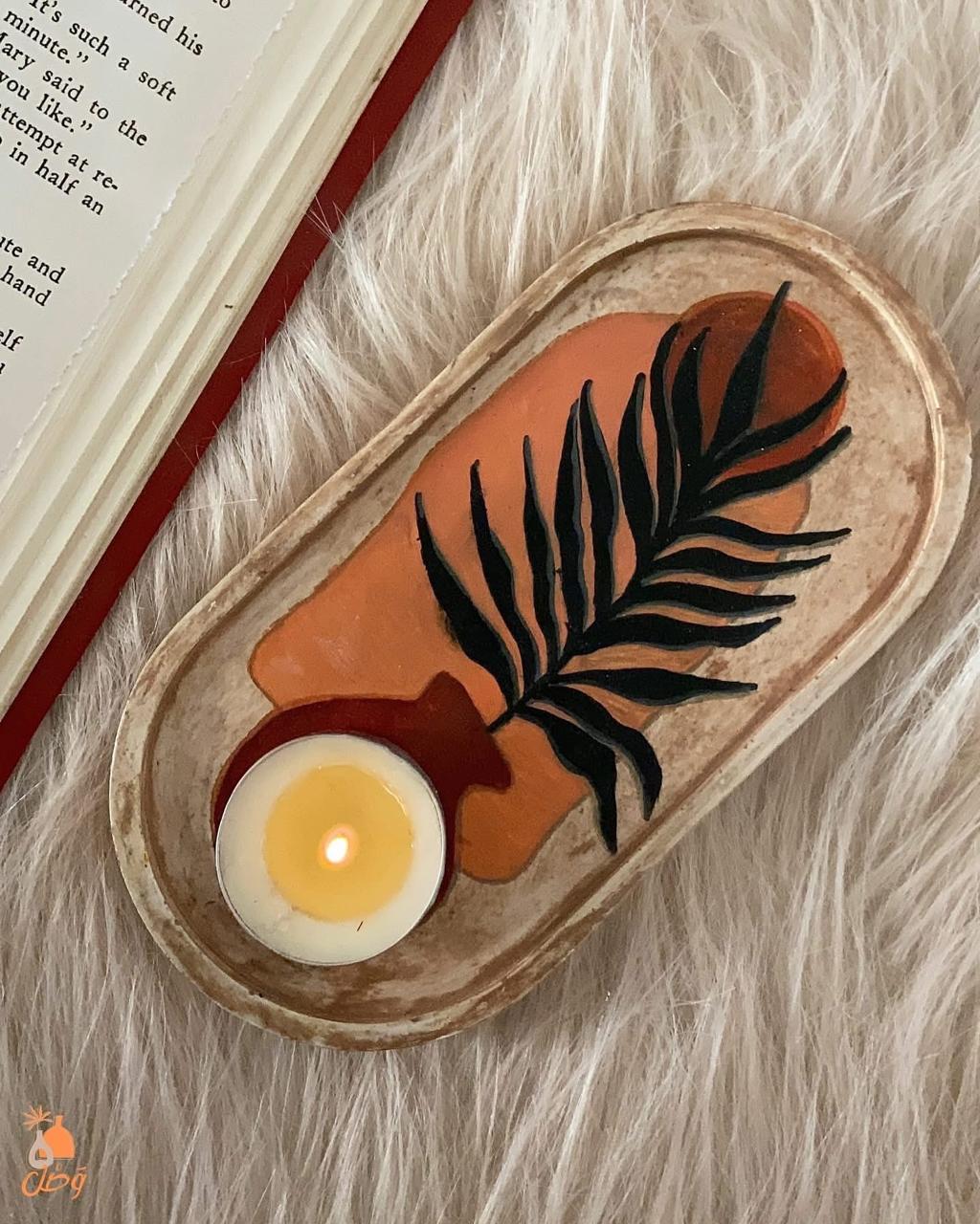 Boho Hand Painted Concrete Oval Tray – Handmade Decorative Tray for Home