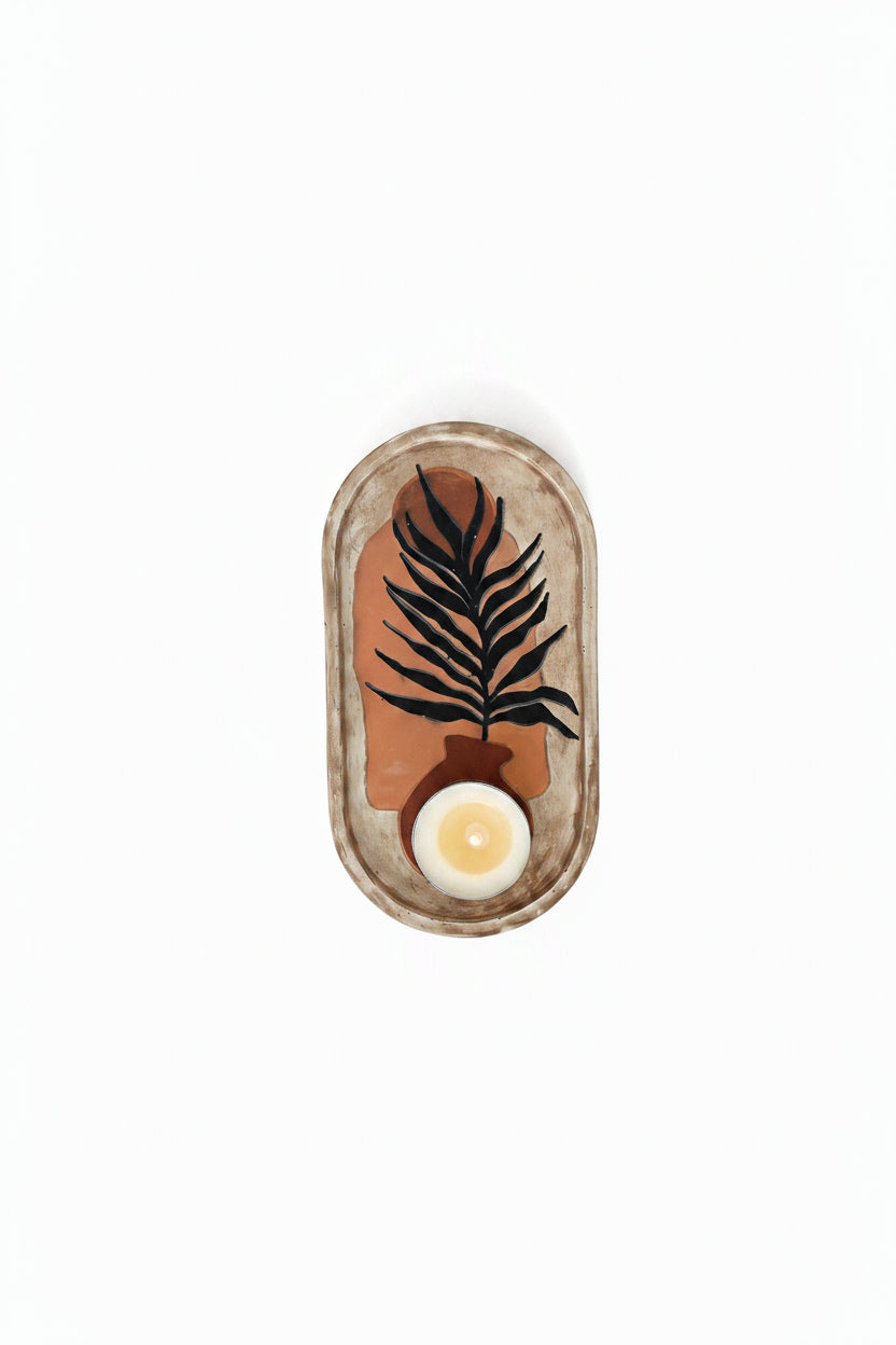 Boho Hand Painted Concrete Oval Tray – Handmade Decorative Tray for Home